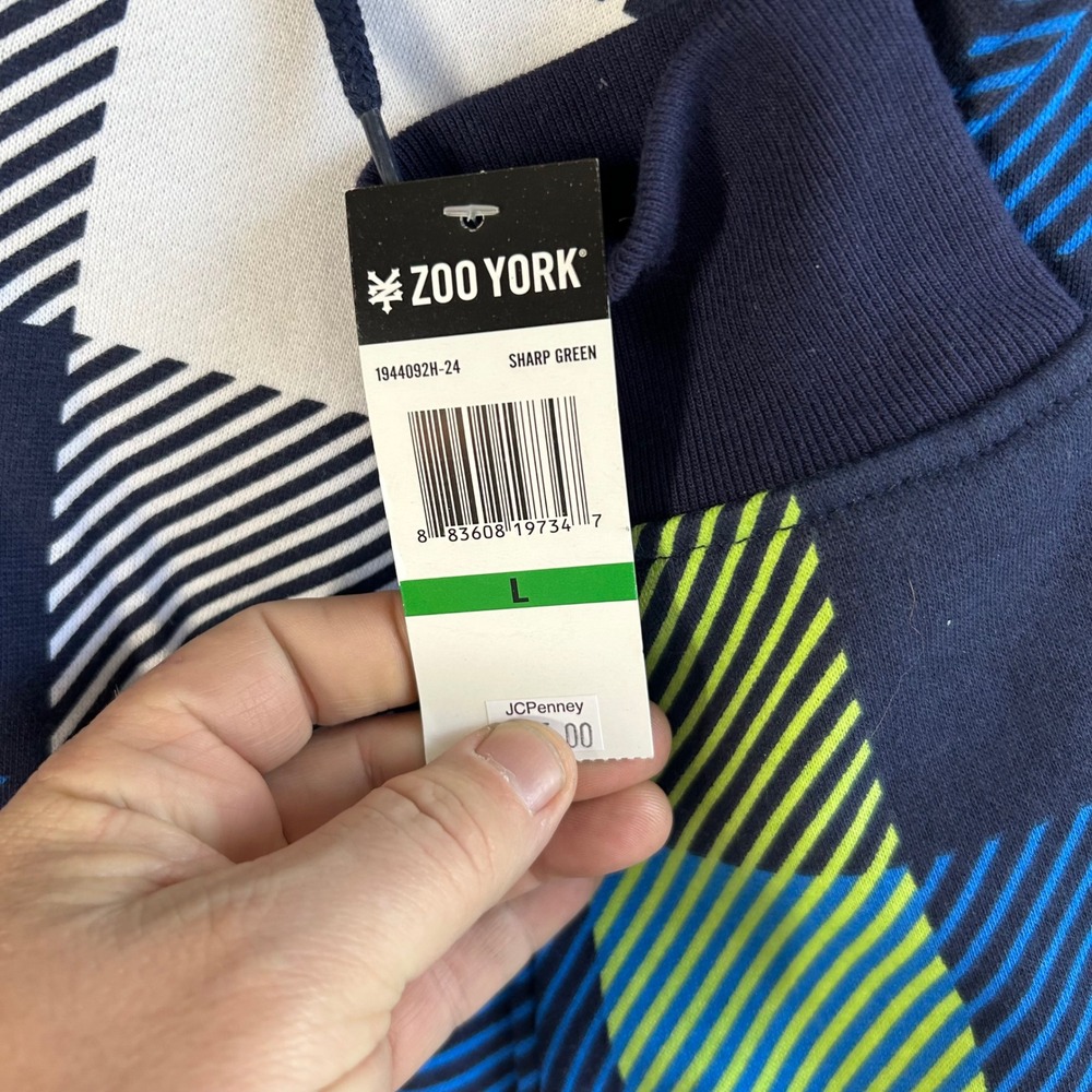 Zoo York Mens Plaid Full Zip Hoodie Sharp Green Navy Blue Fleece Lined Large NEW - Picture 5 of 11